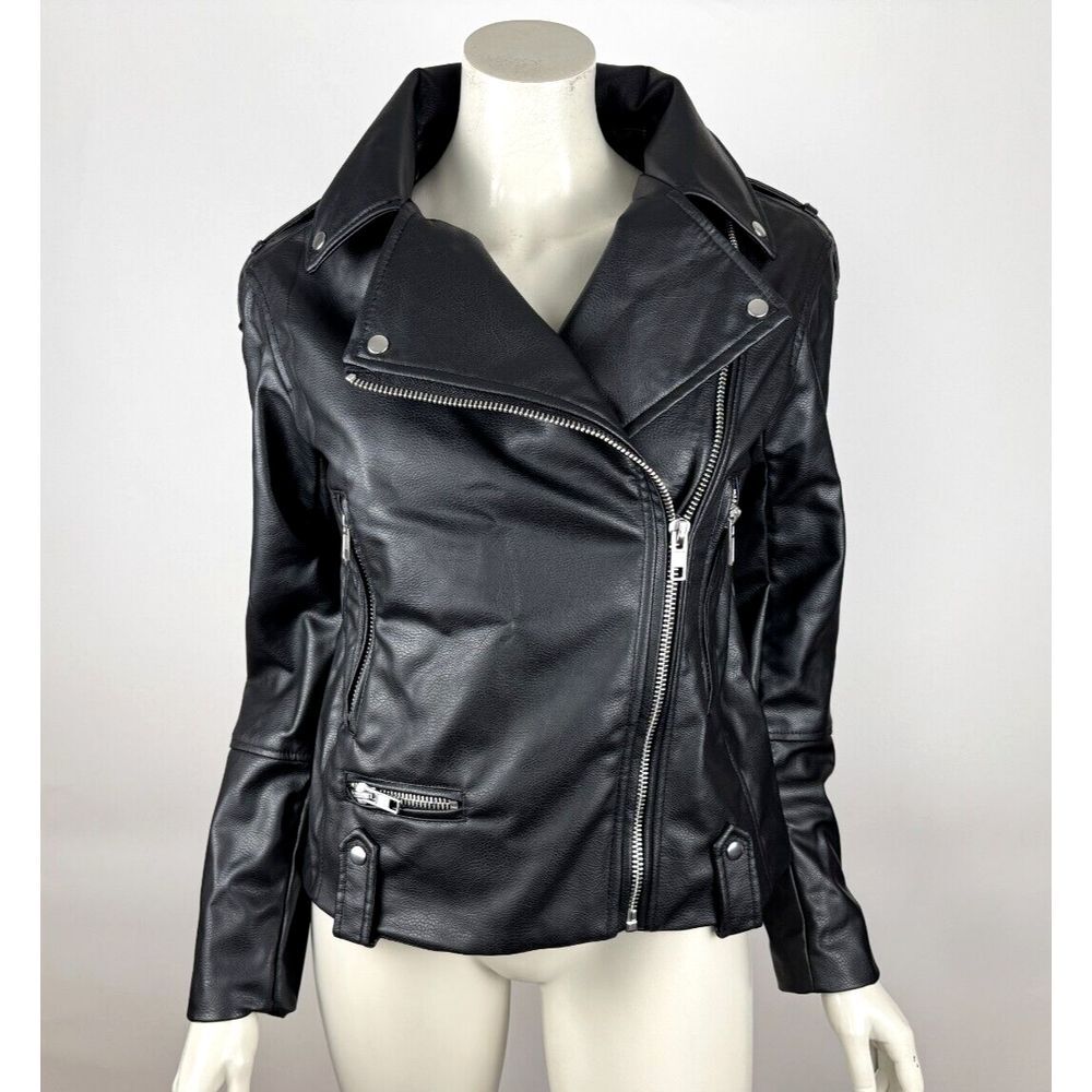 H&M Coated Biker Jacket Women XS NWT Faux leather Moto Full Zip Lined Pockets